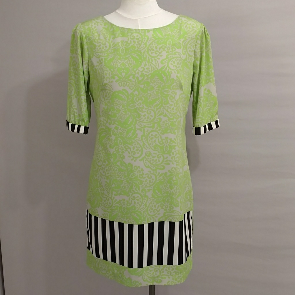 Y Baraschi Silk Shift Modernist Mini Dress Graphic